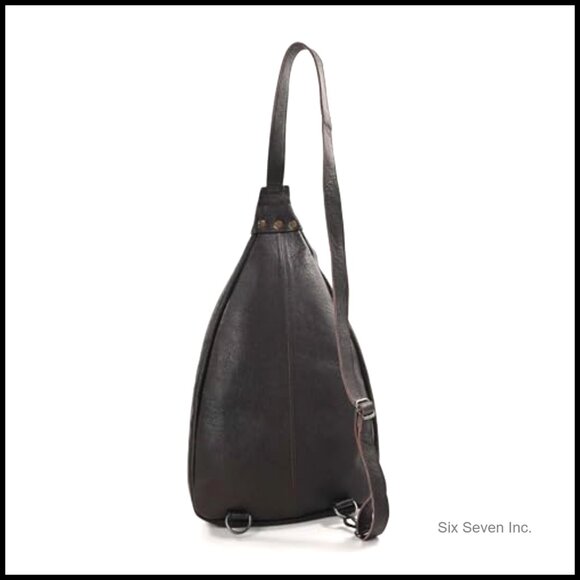 Genuine Cowhide Leather Sling Backpack Crossbody Bag Hand Tooled